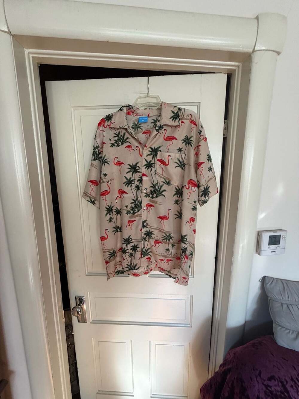 On Shore Men's Flamingo and Palm Tree Print Short Sleeve Button Down Hawaiian Sh
